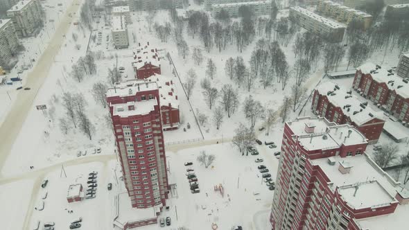 Modern Highrise Buildings Covered with Snow After a Blizzard