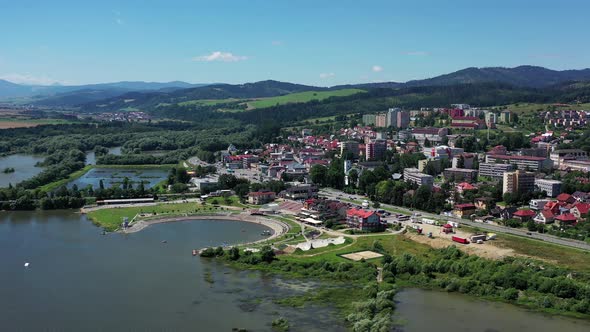 Aerial view of the recreational zone in the town of Namestovo in Slovakia