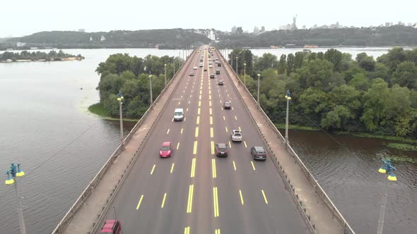 Paton Bridge Across the Dnipro River in Kyiv, Ukraine. Aerial View