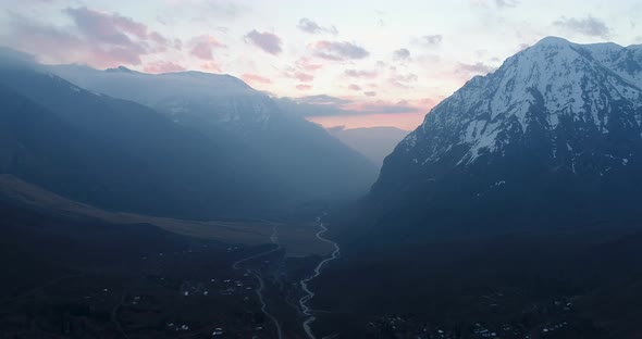 Maipo Canyon Chile Aerial View Large Mountains At Sunset