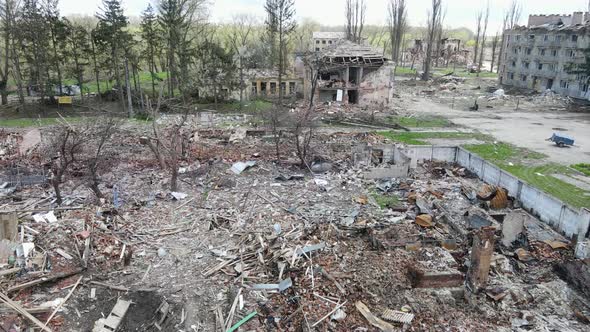 Chernihiv, Ukraine - 27.04.2022: War in Ukraine. State buildings destroyed by Russian troops in the 