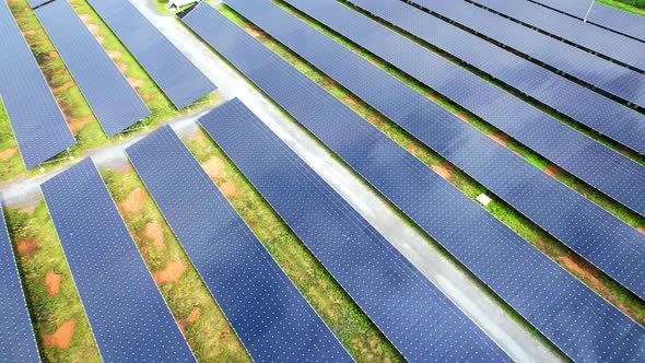 4K : Aerial view of a solar power station