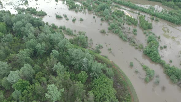 Above the floods by early spring 4K aerial video