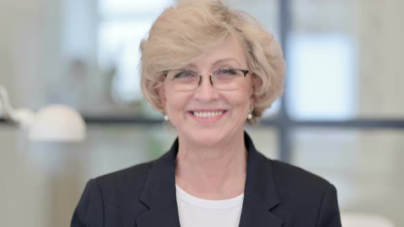 Portrait of Old Businesswoman Shaking Head As Yes Sign