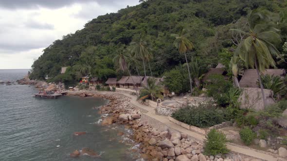 Scenic View Of Rocky Beach In Yelapa, Jalisco, Mexico - aerial drone shot