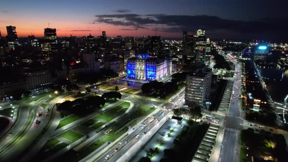 Buenos Aires Argentina. Sunset cityscape landscape of tourism landmark.