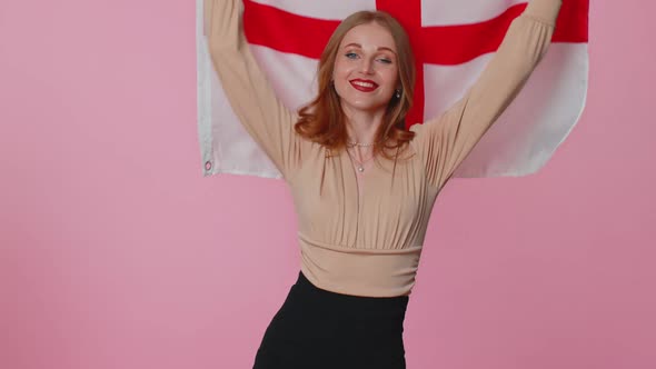 Businesswoman Girl Waving British Flag Celebrating Independence Day National Holiday Human Rights