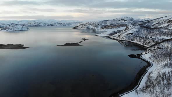 Fjord and mountains, Varangerhalvoya, Soroya, Norway