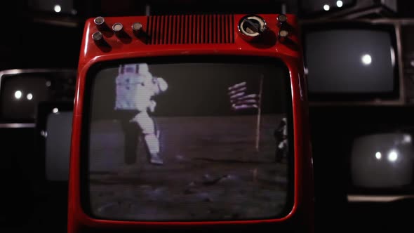 Astronauts on the Moon Surface and Retro TVs.