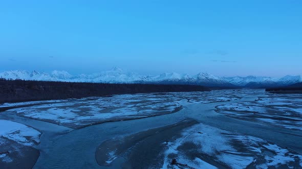Mount Denali and Chulitna River in Winter