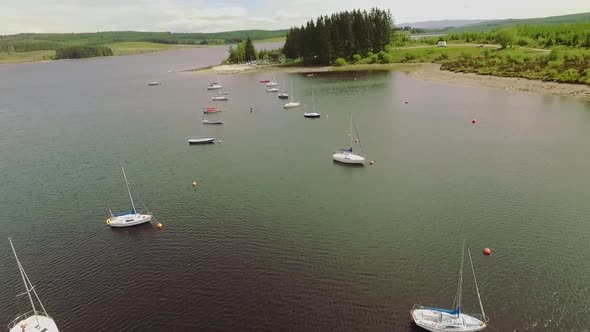 fishing boats moored in lake in north wales llyn brenig