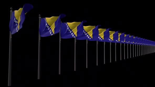 Row Of Bosnia And Herzegovina Flags With Alpha 2K