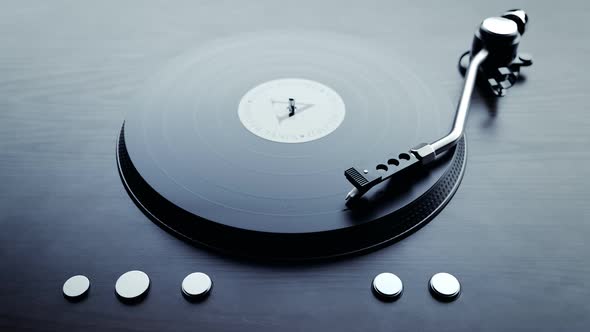 Loopable shot of record player with spinning vintage vinyl playing music, Audio