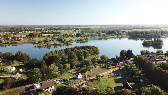 Flight Over Beautiful Lakes Near The Village Of Ostrovno