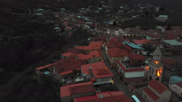 Aerial View Of Romantic Sighnaghi City At Night