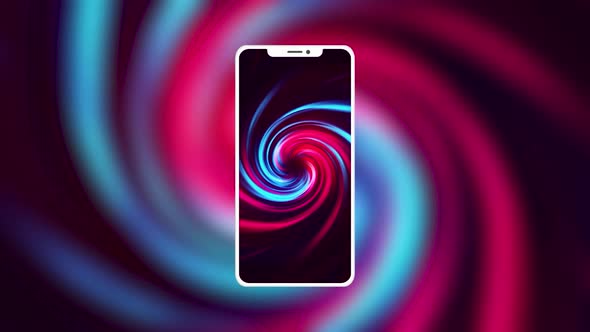 Silhouette of a new smartphone with bright colored display on space background