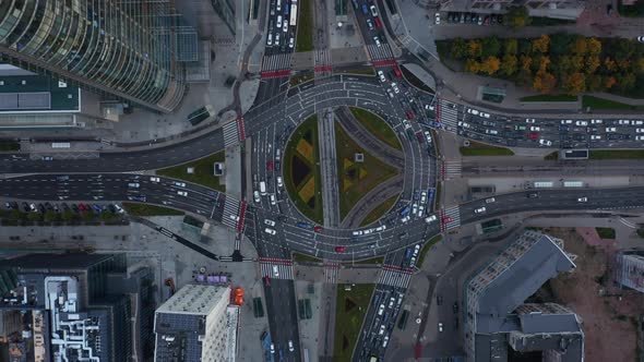 Aerial Birds Eye Overhead Top Down Panning View of Cars Stuck in Traffic Jam