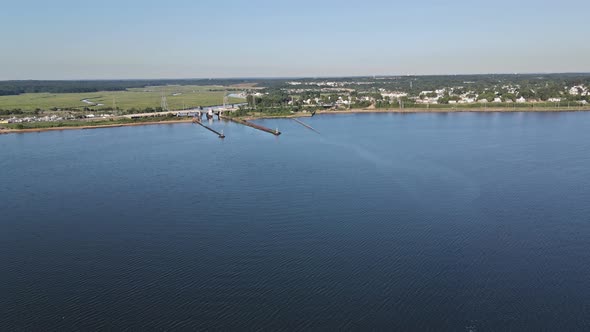 Aerial Panoramic View of Beach in Coastal with Along Ocean Area on Pier