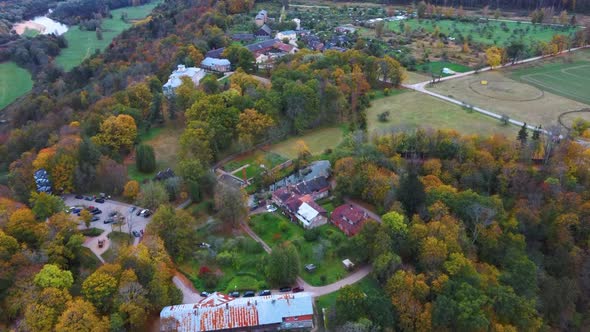 Aerial View of the Krimulda Palace in Gauja National Park Near Sigulda and Turaida, Latvia. 4K Video