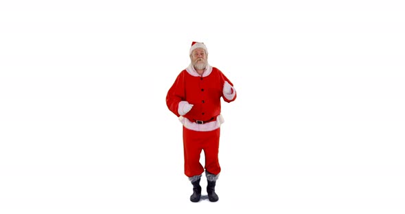 Santa claus dancing against white background