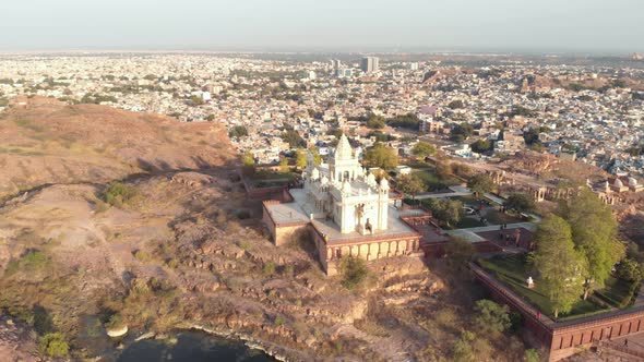 Jaswant Thada cenotaph standing on the edge of blue city of Jodhpur, Rajasthan, India