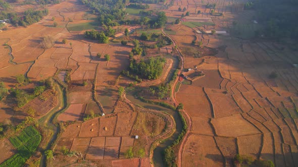 Aerial view of farmers farmland in dry season. beautiful scenery in the morning