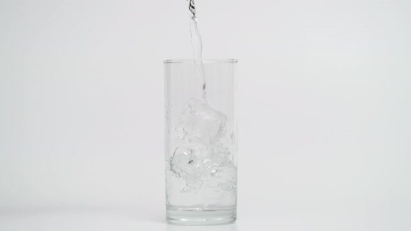 Super Slow Motion of Pouring Water in Glass with Ice at 1000 Fps