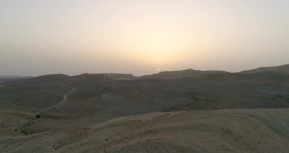 Panoramic aerial view of desert and mountain landscape, Negev, Israel.