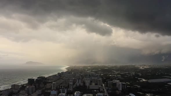 Heavy Rain Over the City Aerial View Alanya Turkey 4 K