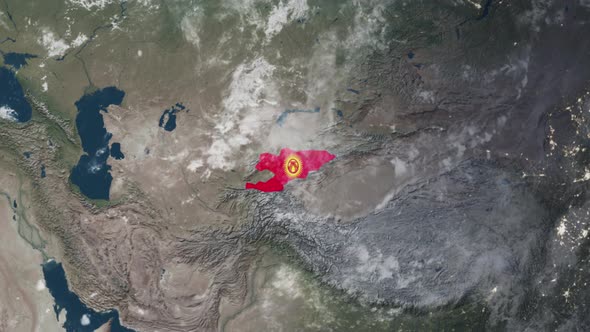 Globe Map of Kyrgyzstan with a flag (Highlighted)