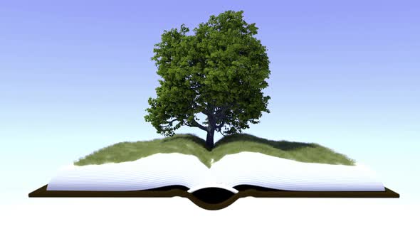 A Tree And Grass Grow Out Of The Pages