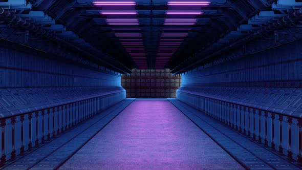 Futuristic Sci Fi Hallway Interior With Pink Neon Lights