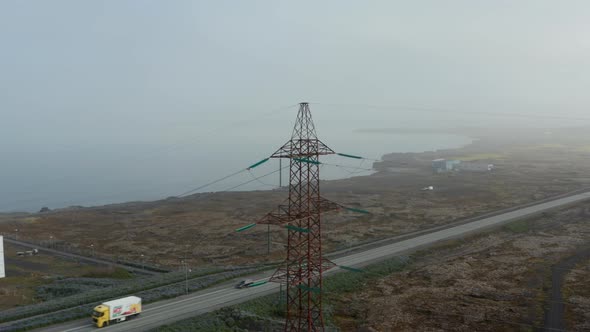 Drone View Slowly Rotating Over Ring Road in Iceland