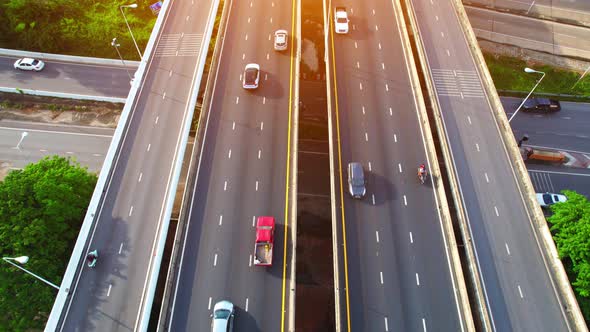 4K : Aerial view and top view of traffic on city.