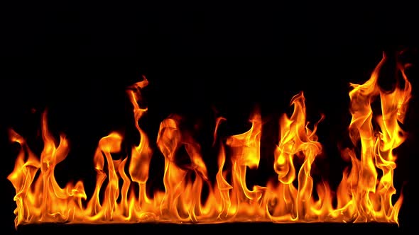 Fire Flames in 1000Fps Super Slow Motion Isolated on Black Background