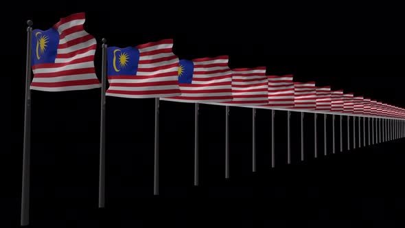 Row Of Malaysia Flags With Alpha 4K