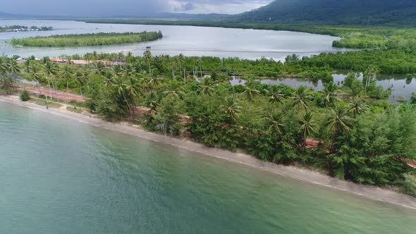 Fishing village near Sihanoukville in Cambodia seen from the sky