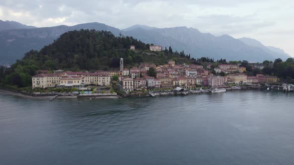 Scenic Bellagio on popular tourist destination, Lake Como, Italy; aerial