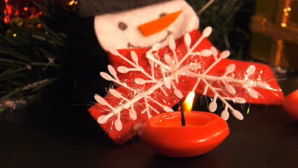 Christmas Decoration And Red Candles