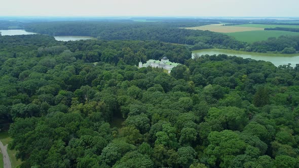 Aerial View Palace in Kachanivka Beautiful Nature Forest and Lake