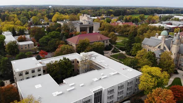 Oberlin College in Oberlin, Ohio.  Aerial drone footage of the Oberlin College campus