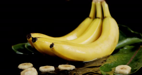 The Banana Slices Fall on the Water Splashes. 