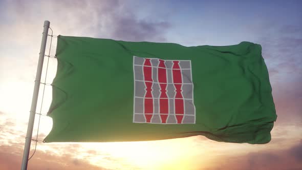 Umbria Flag Italy Waving in the Wind Sky and Sun Background