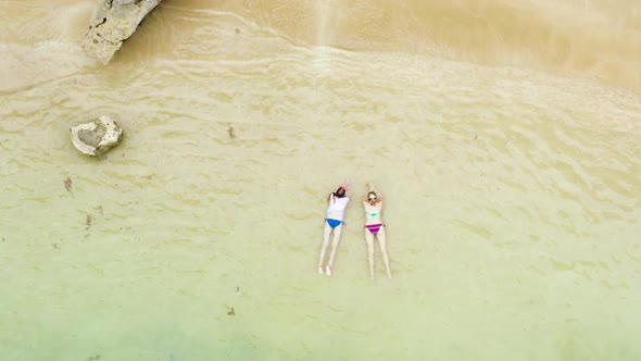 Tourists Relax on a Sandy Beach, Top View.