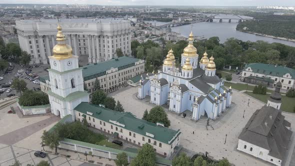 Kyiv. Ukraine: St. Michael's Golden-Domed Monastery. Aerial View. Flat, Gray