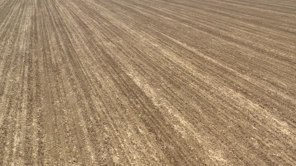 Rows of furrows from above 4K aerial video