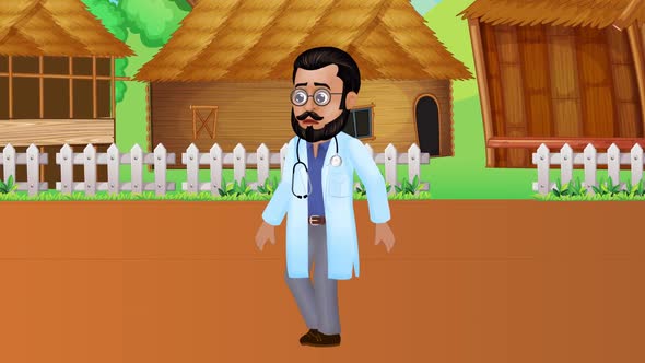 2D Indian Male Doctor Cartoon Character Walking Cycle 4K | Alpha Channel