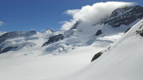 Aerial of Aletsch glacier, Jungfraujoch, Wallis, Switzerland