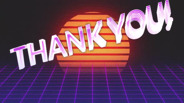 Animation vintage video game screen with words thank you written alt