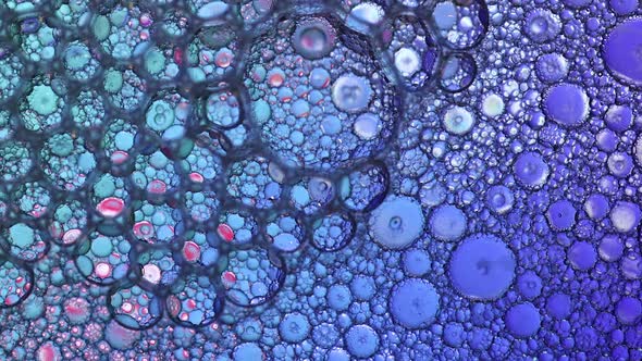 Macro of colorful bubbles popping in liquid